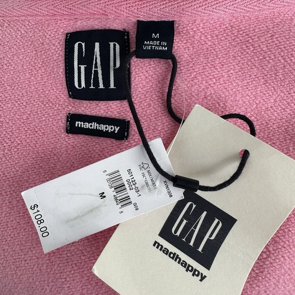NWT GAP MadHappy Full Zip Crop Hoodie Sweatshirt MEDIUM Pink Embroidered Logo - Picture 16 of 16